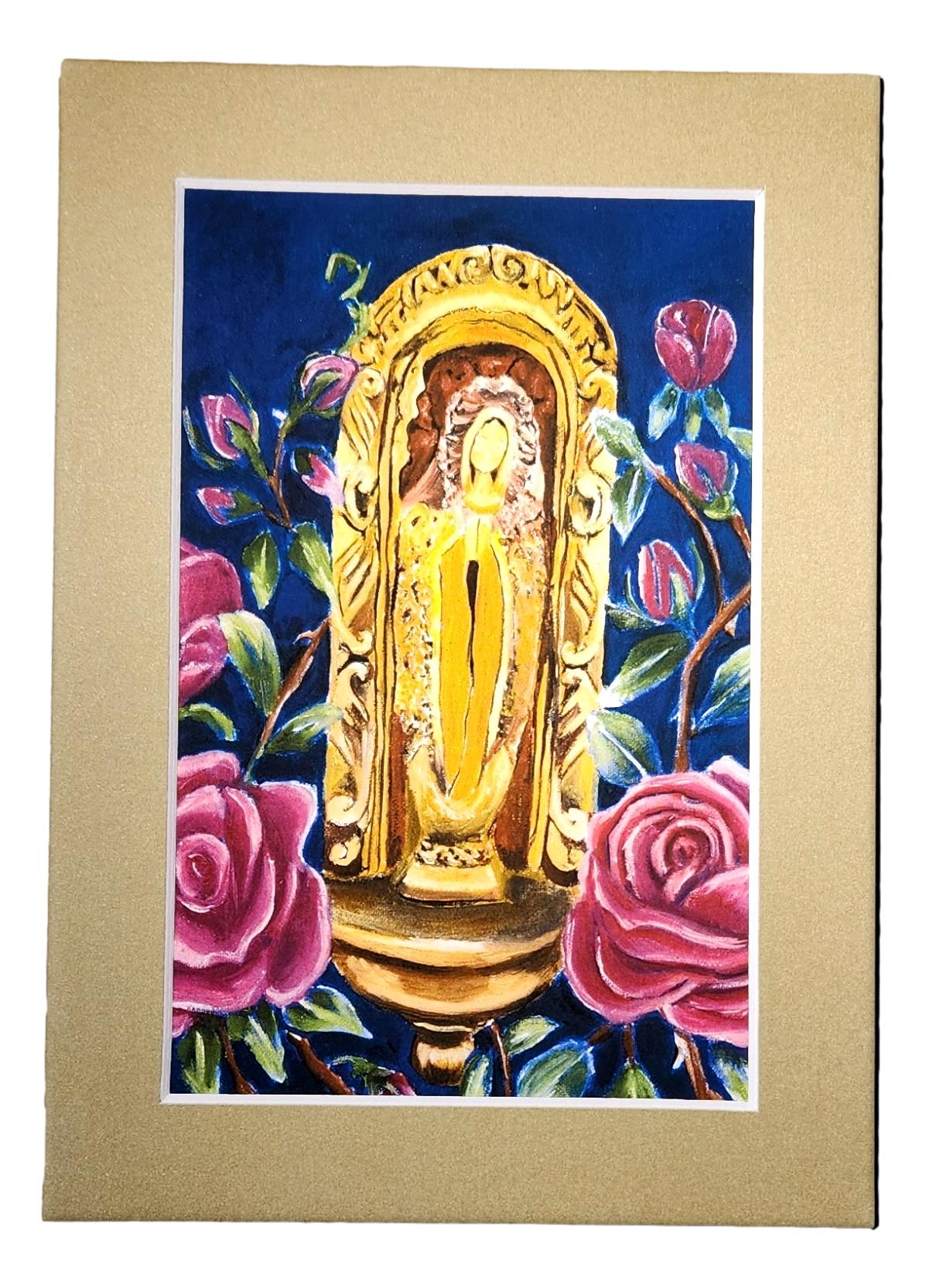 Virgen de Guadalupe with Roses Matted Print 4 X 6 - Ysleta Mission Gift Shop