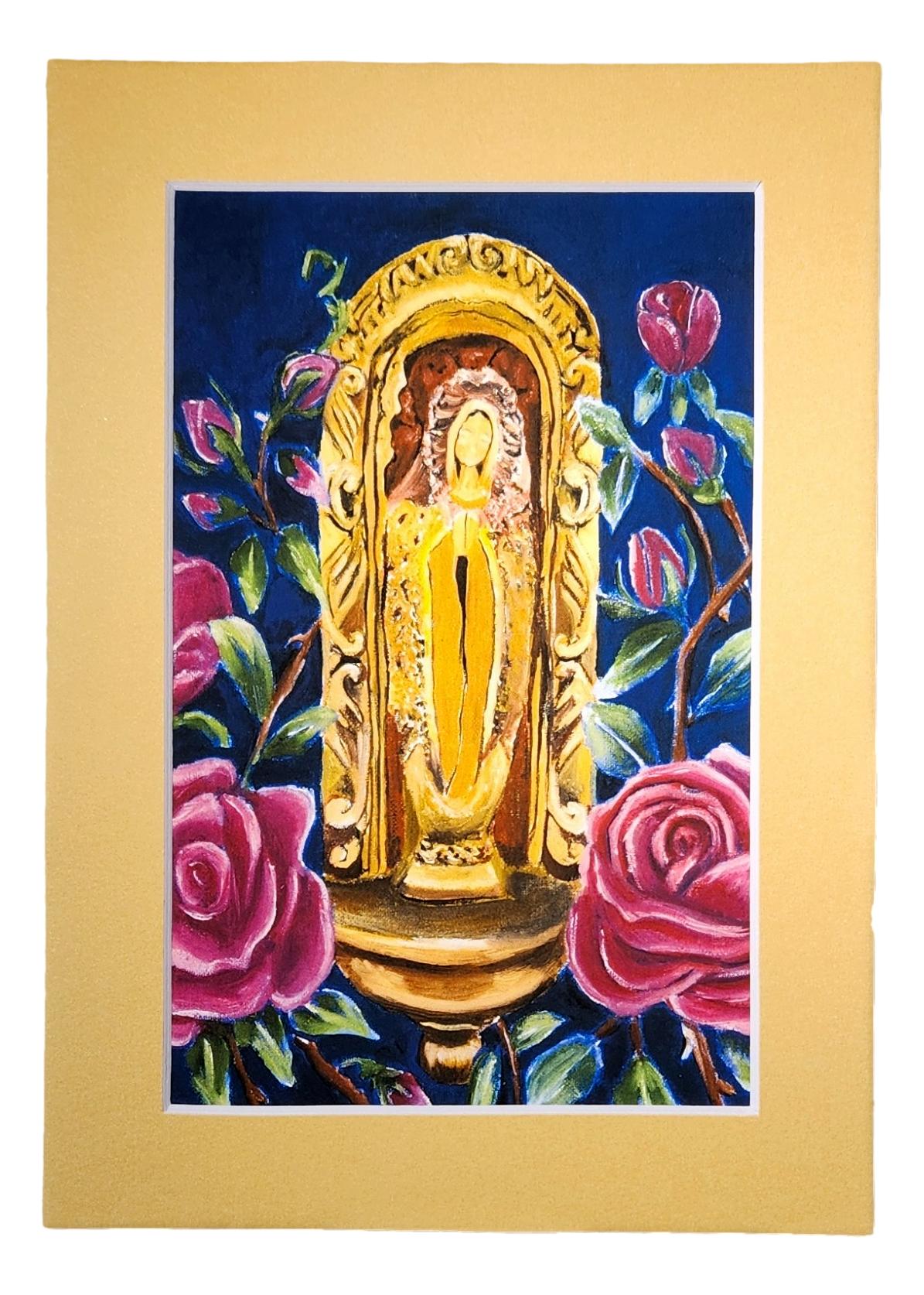 Virgen de Guadalupe with Roses Matted Print 4 X 6 - Ysleta Mission Gift Shop