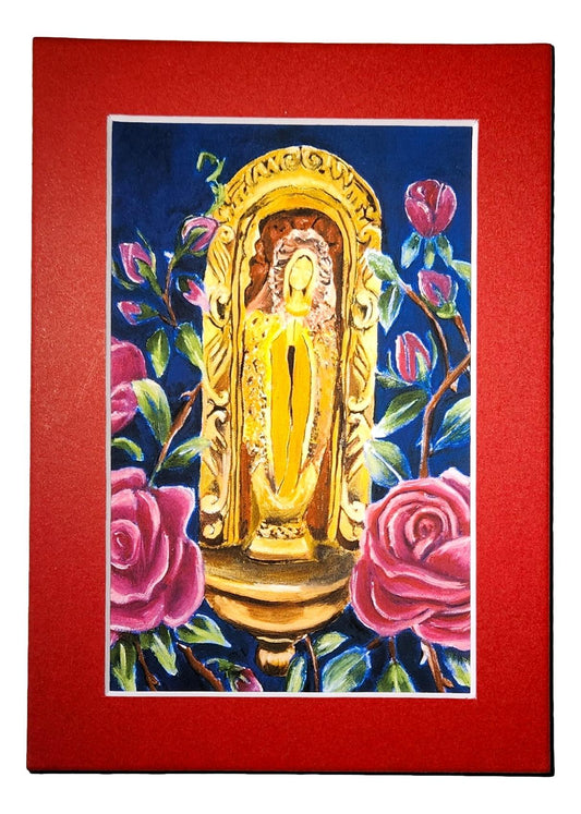 Virgen de Guadalupe with Roses Matted Print 4 X 6 - Ysleta Mission Gift Shop