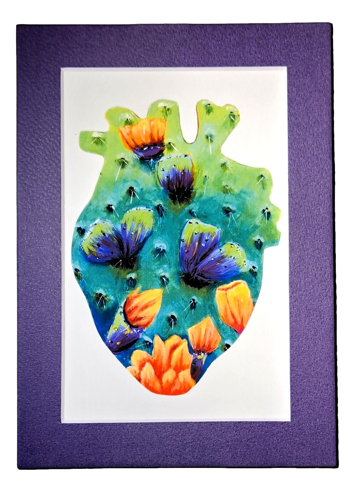 Desert Nopal Heart-Shaped Matted Print 4 X 6 - Ysleta Mission Gift Shop