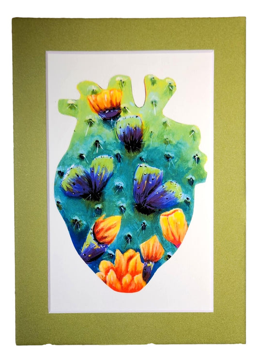 Desert Nopal Heart-Shaped Matted Print 4 X 6 - Ysleta Mission Gift Shop