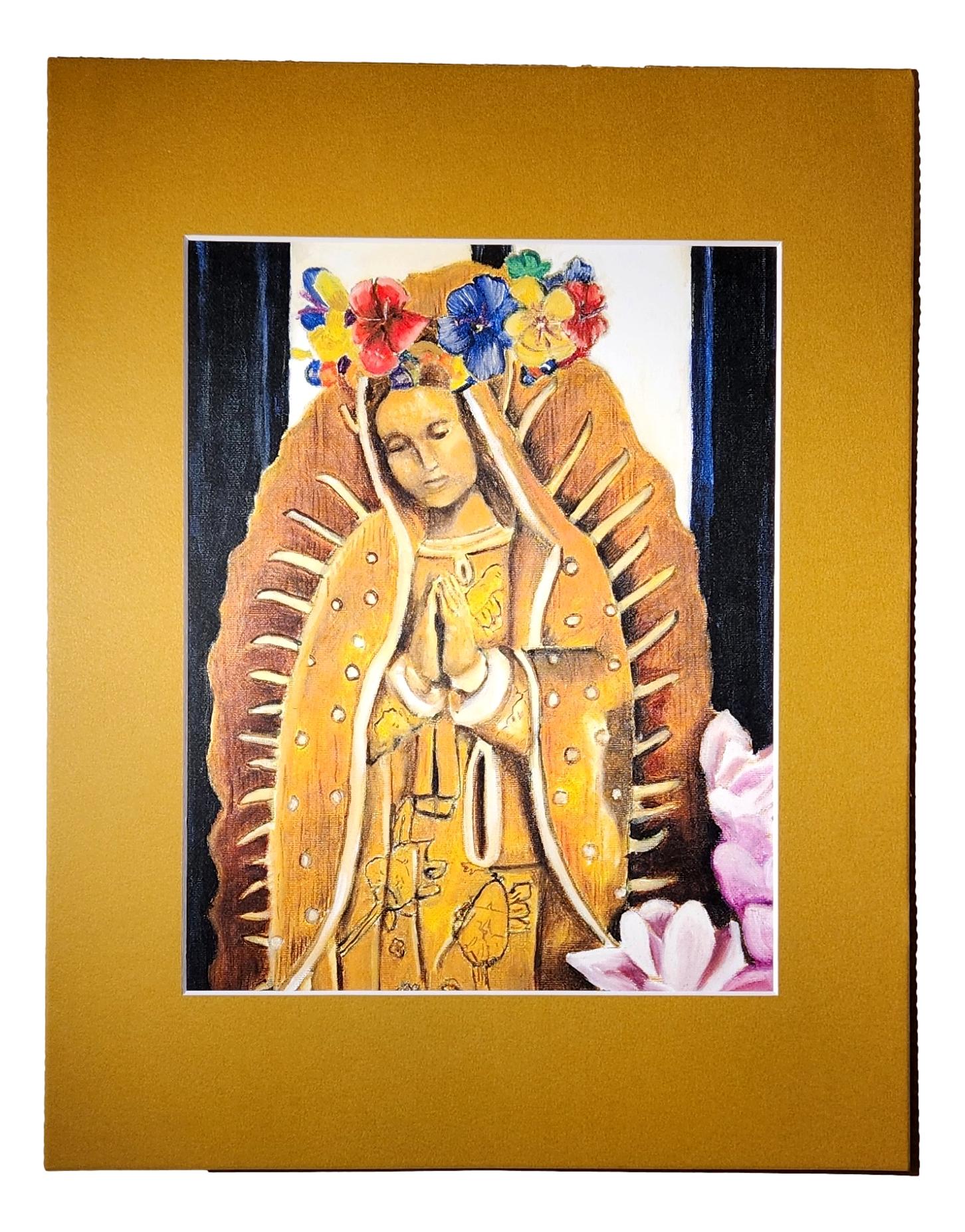 "Reina" Virgen de Guadalupe Oil Painting Matted – Inspired by a Popular El Paso Eatery 8.5 X 11 - Ysleta Mission Gift Shop