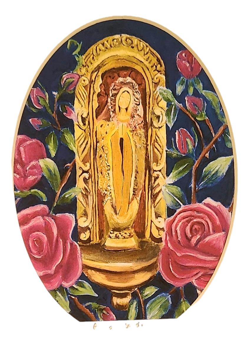 "En el Jardin" Virgen de Guadalupe Print Matted – Original Oil Painting Inspired by Antique Statue 5X7 - Ysleta Mission Gift Shop