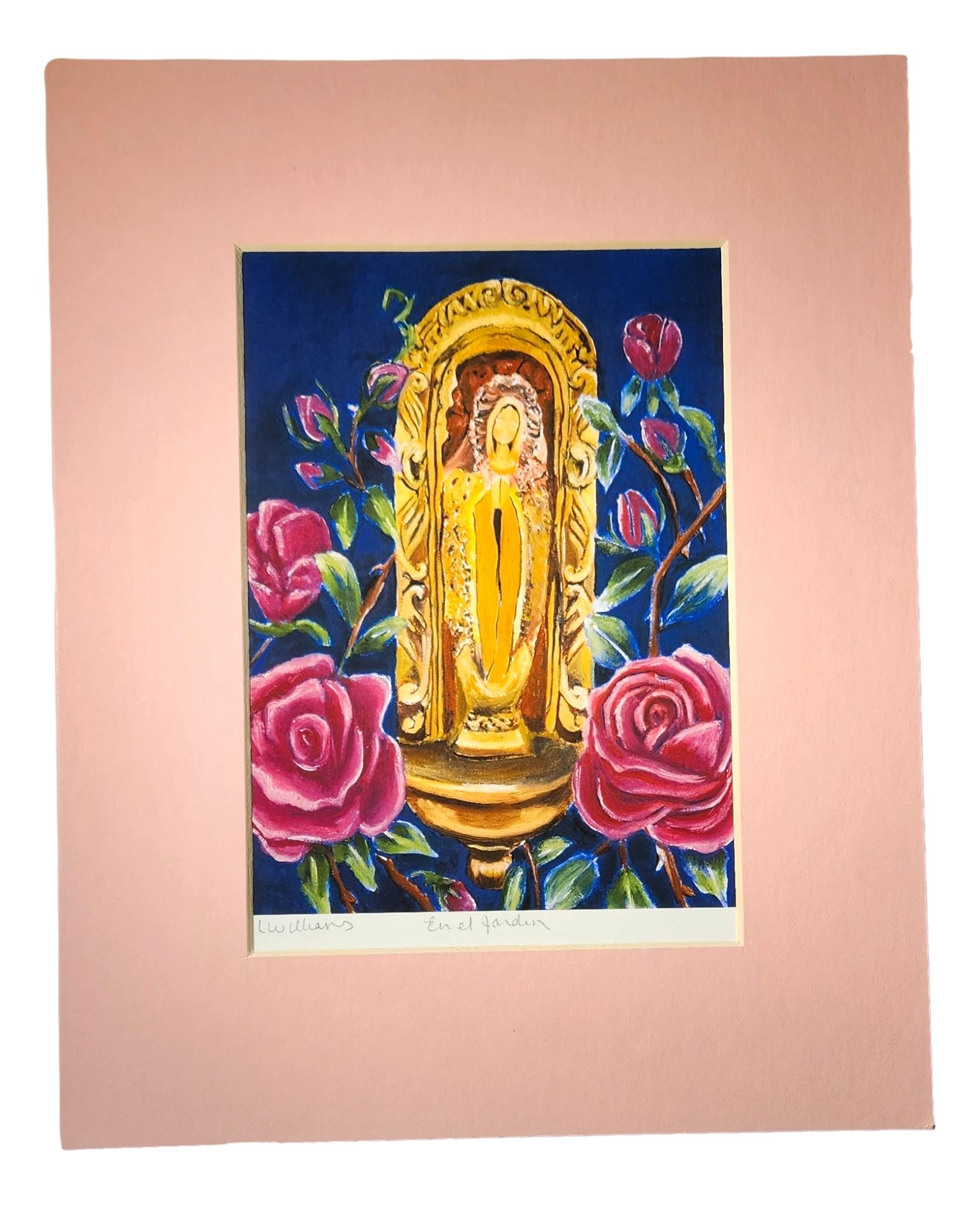 "En el Jardin" Virgen de Guadalupe Print Matted – Original Oil Painting Inspired by Antique Statue 5X7 - Ysleta Mission Gift Shop