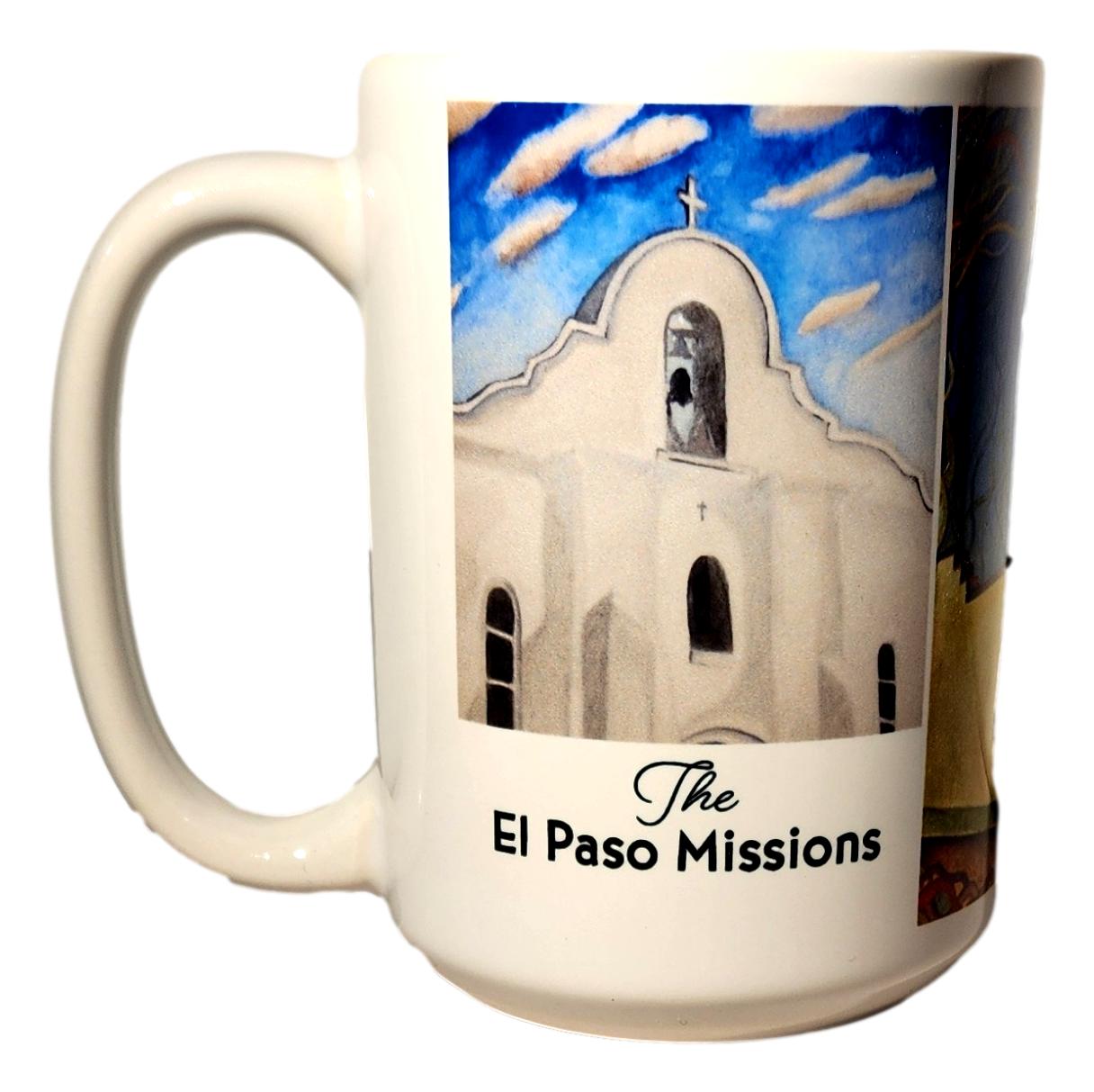 El Paso Missions Ceramic Mug - Artistic Souvenir from the Historical Landmarks - Ysleta Mission Gift Shop