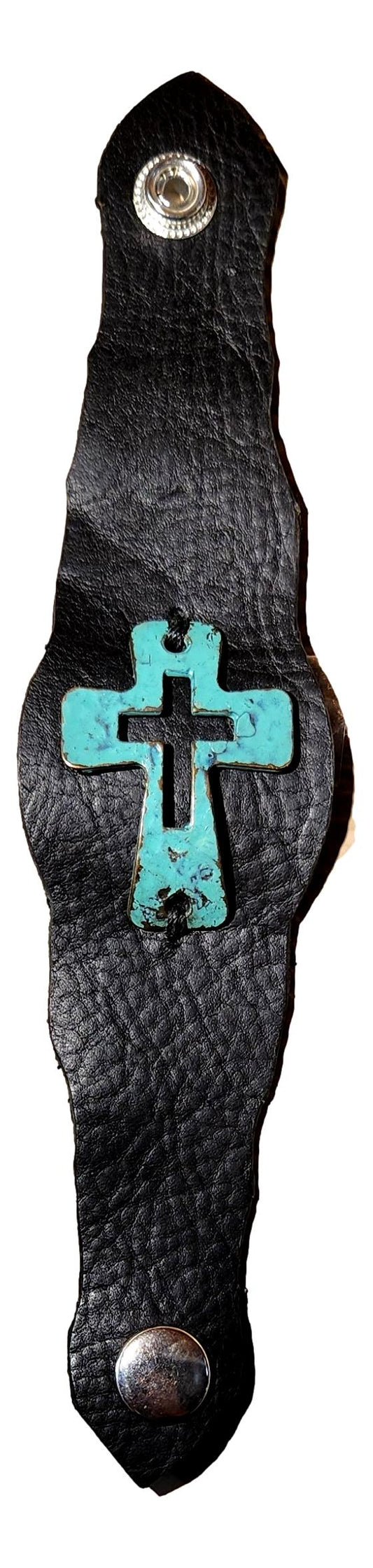 Leather Bracelet with Turquoise Cutout Cross – 9-Inch Stylish and Meaningful Wrist Accessory