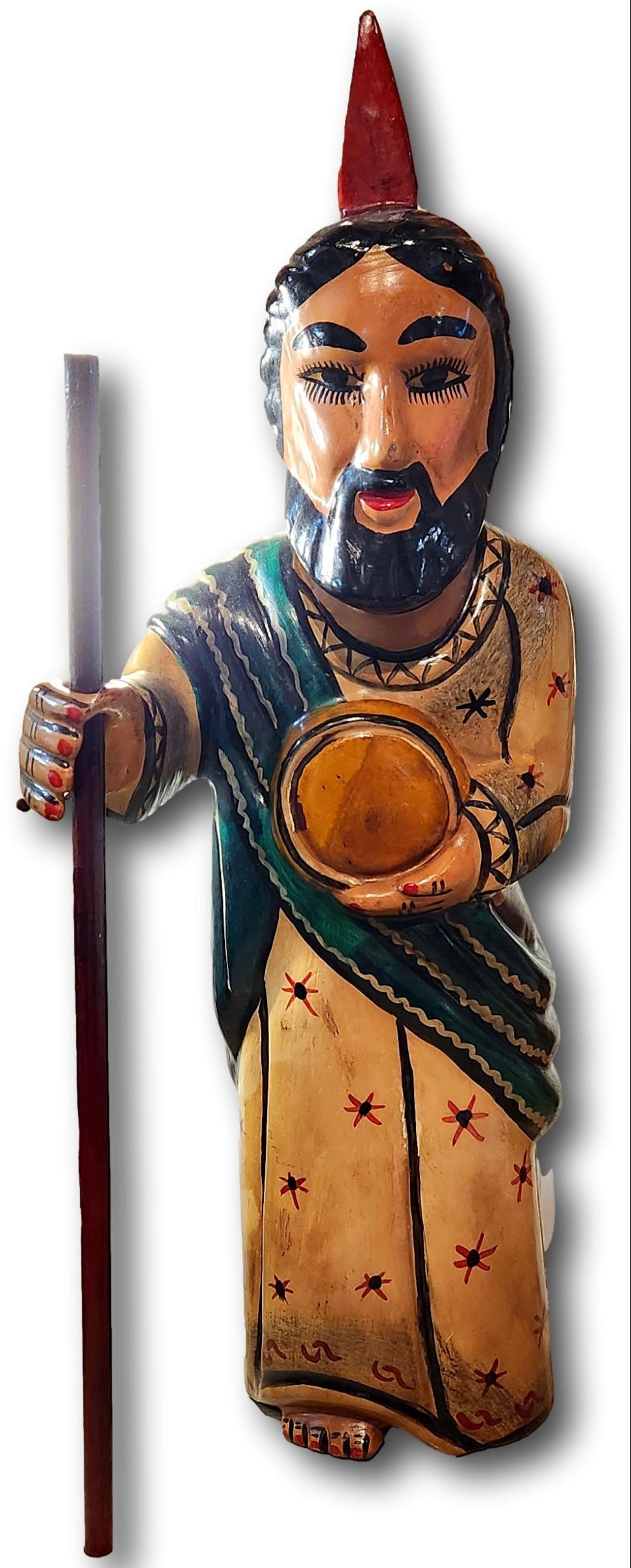 Handcarved Wooden Saint Jude Statue –Tzampamitla Mexican Art Piece 17.5 Inches H