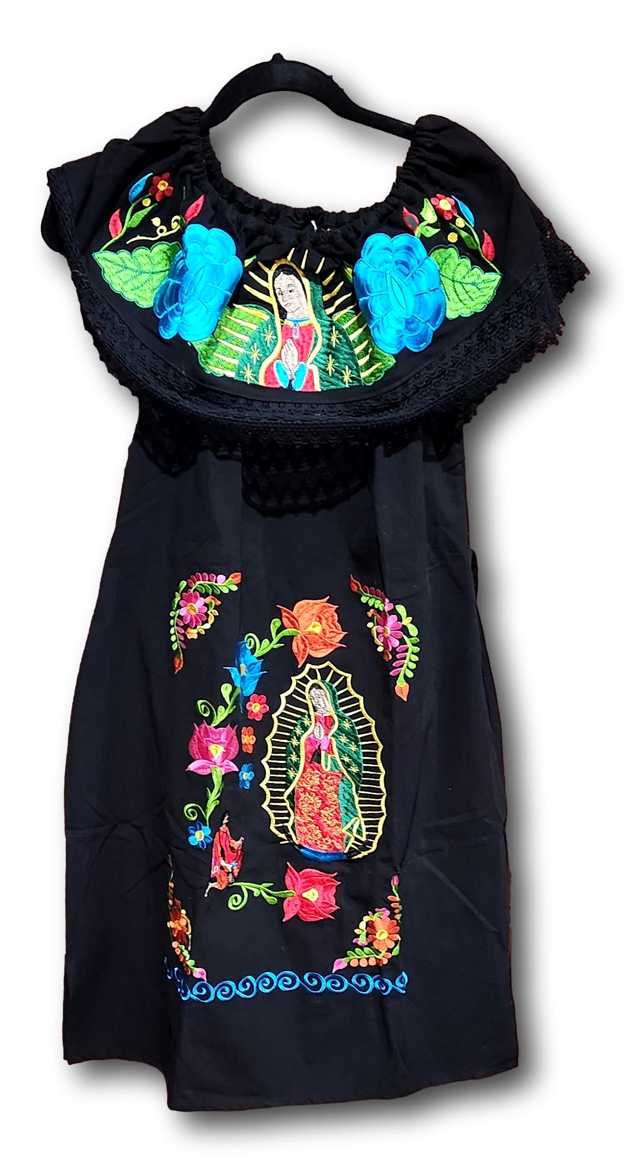 Lady of Guadalupe Embroidered Black Dress | Virgen De Guadalupe Mexican Dress | Embroidery