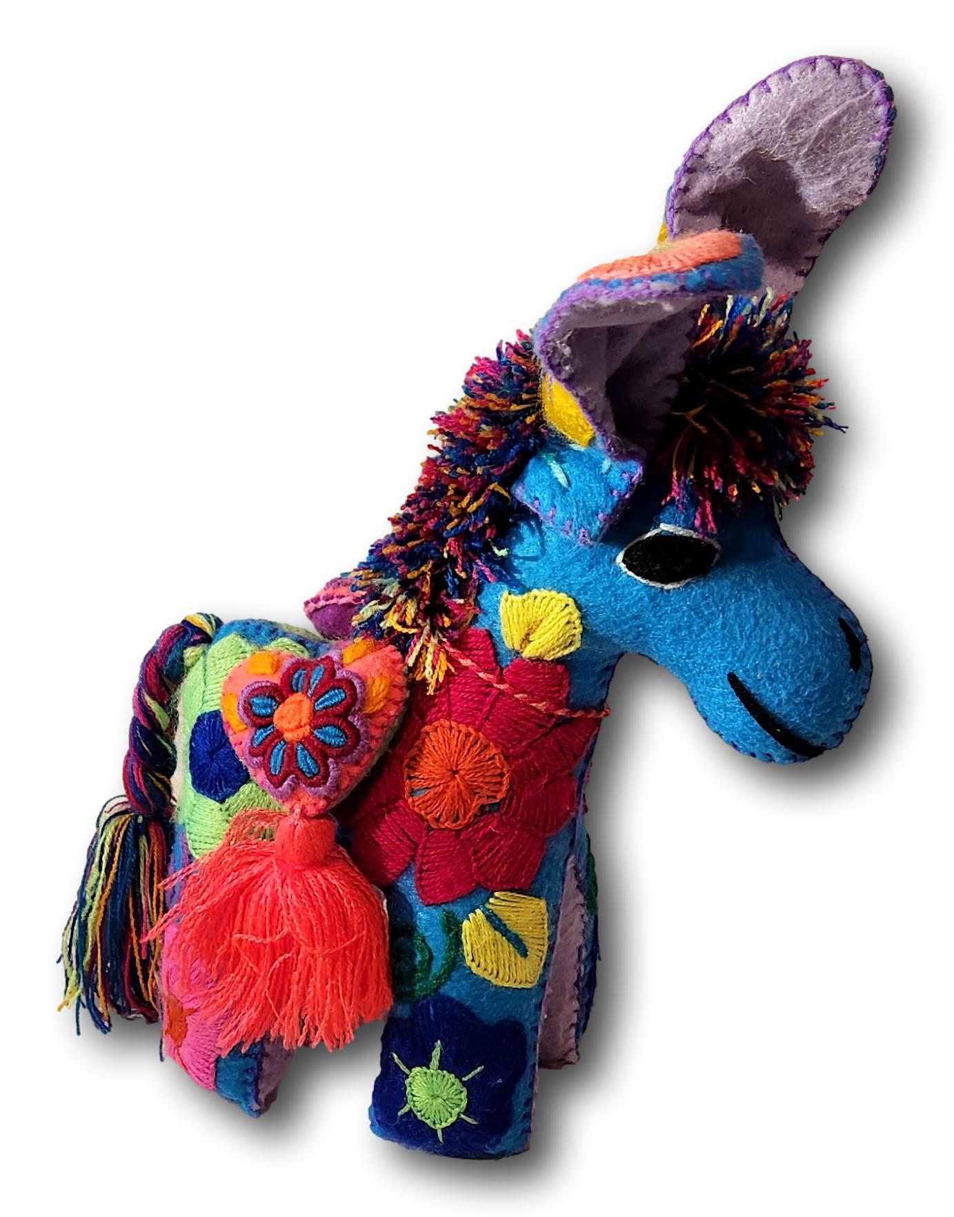 Mexican Embroidered Donkey Stuffed Animal – 10x7 Hand-Stitched Cultural Plush Keepsake