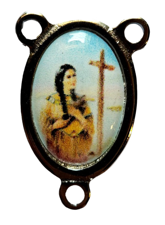 Silver Saint Kateri Rosary Center – Devotional Beading Component for Spiritual Rosaries