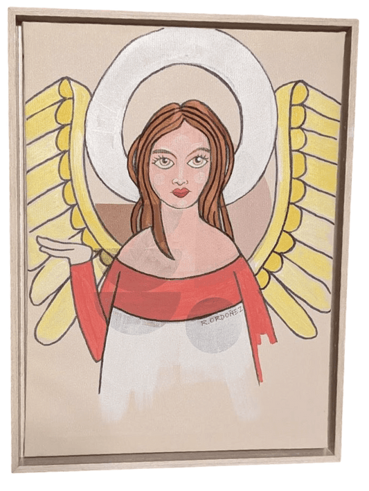 12"x16" Angel Original Religious Artwork - Framed in White