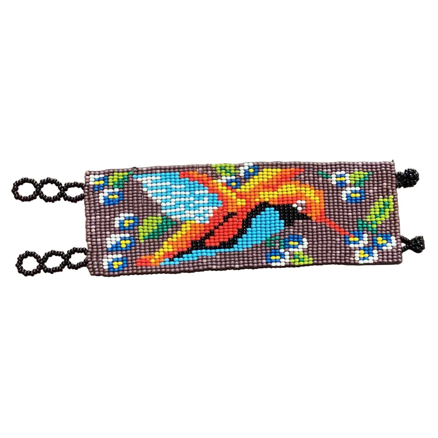 Handmade Mexican beaded wide bracelet by Jose Alberto Chavez featuring colorful intricate beadwork and traditional design.