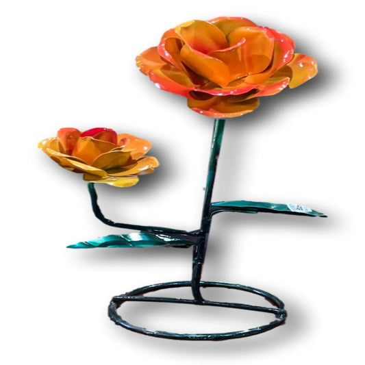 Handcrafted 15" Metal Light Orange Rose Sculpture – Welded Wrought Iron - Ysleta Mission Gift Shop