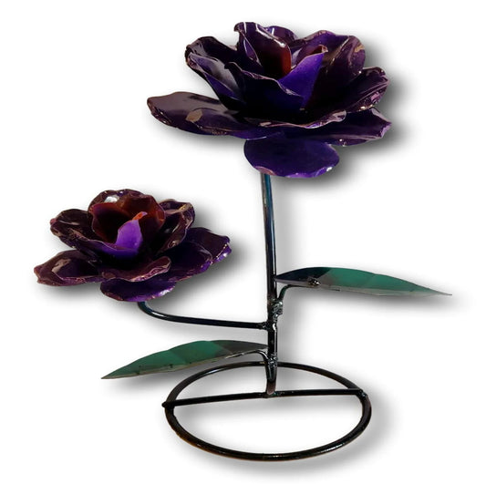 Handcrafted 15" Metal Purple Rose Sculpture – Welded Wrought Iron - Ysleta Mission Gift Shop