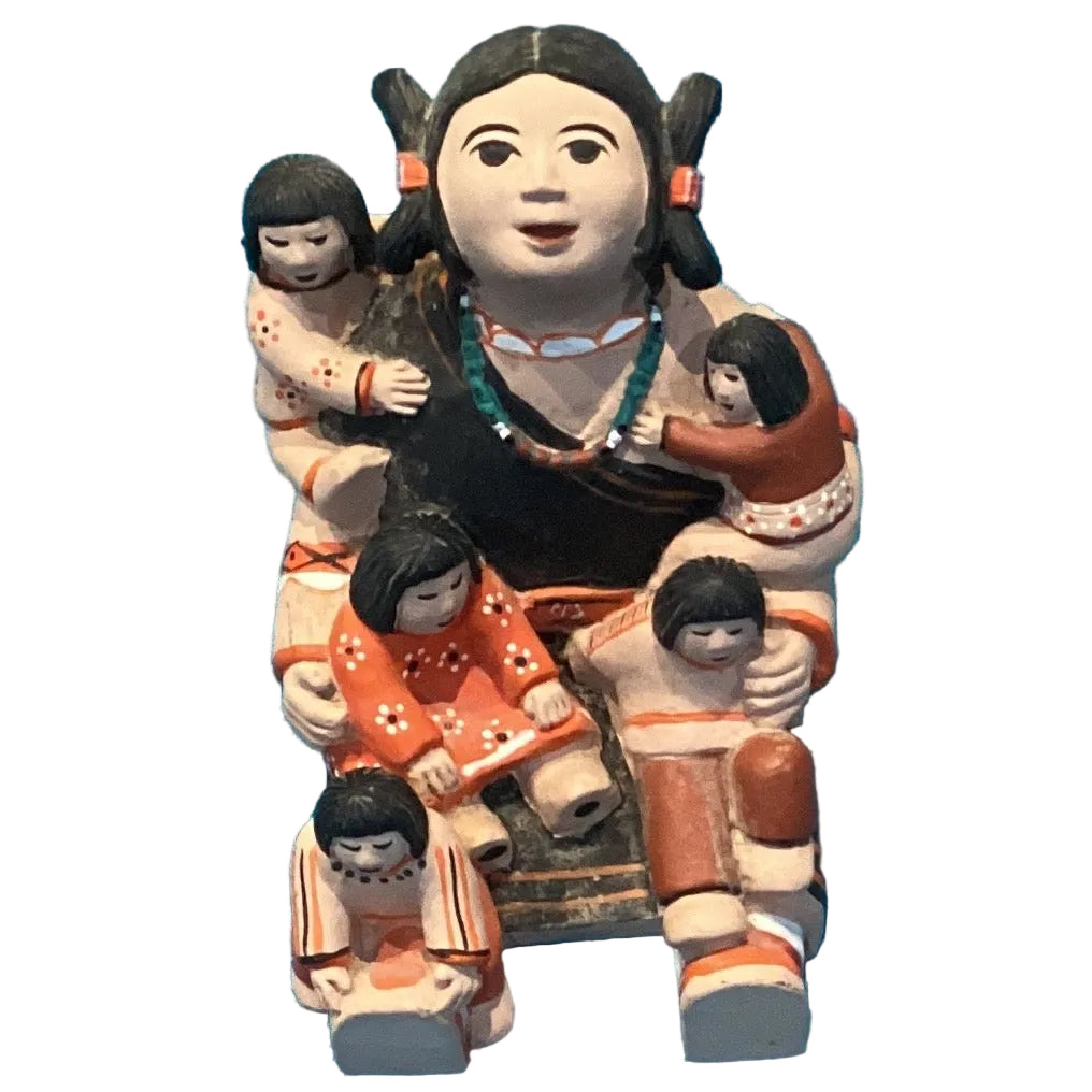 Native Family figurine from Ysleta Mission Gift Shop, Southwestern folk art, 3-inch home decor figurine with colorful handcrafted details.