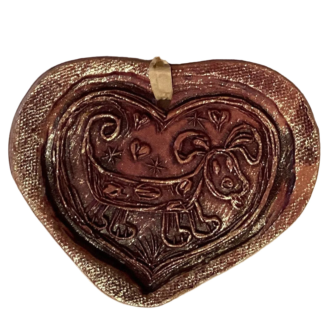 Handmade clay 4-inch decorative ornaments from Ysleta Mission Gift Shop, featuring colorful, intricate designs for home decor.