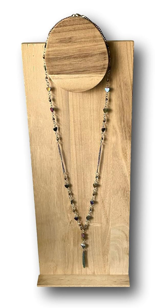 19-Inch Rainbow Hematite & Copper Beaded Necklace with Tassel- Ysleta Mission Gift Shop