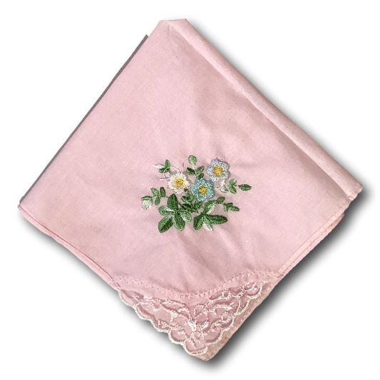 Cotton embroidered handkerchief with intricate floral designs, size 10x10 inches, ideal for home table decor and gift accents.