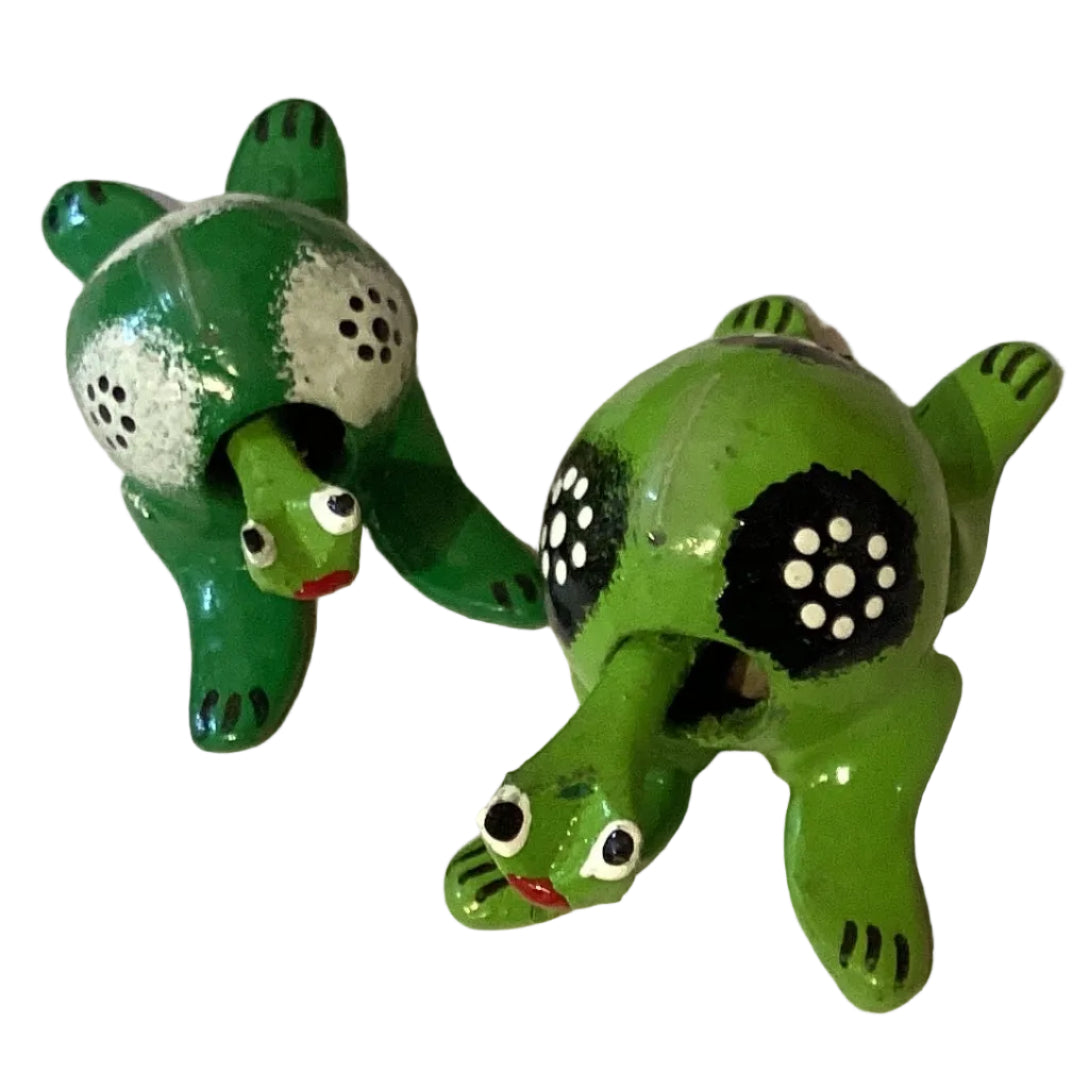Yellow ceramic turtle figurine with a wobble head, 2-inch size, from Ysleta Mission Gift Shop, ideal for home and garden decor.