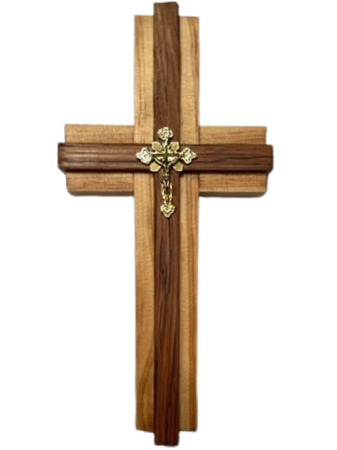 Cross Oak Cedar With Gold Crucifix 8.25x4.5