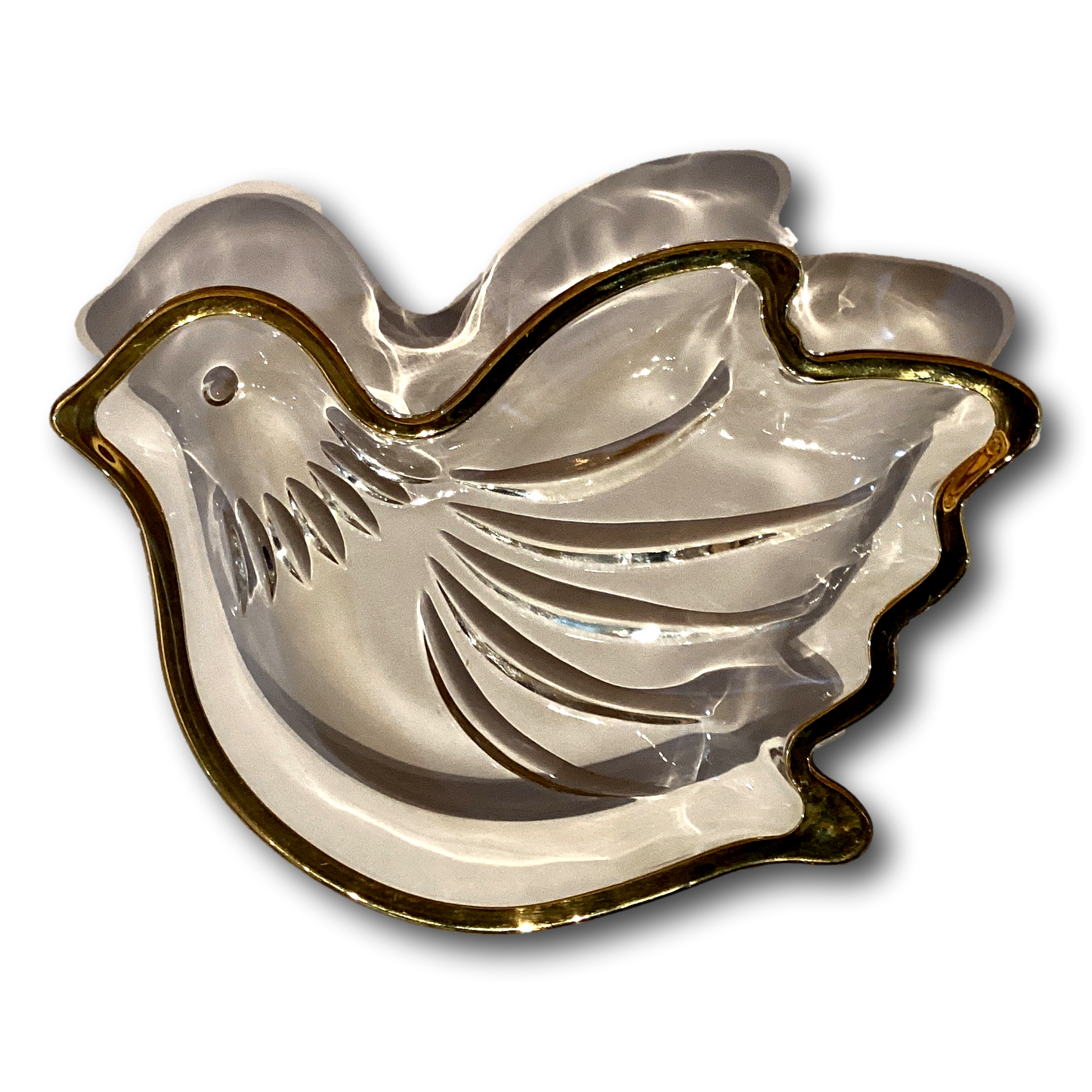 Crystal dove statue with 14K gold accents, 3.5 x 5 inches, Catholic Christian gift representing peace and spirituality.