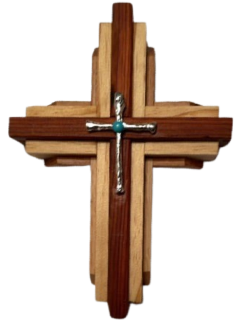 Cross Redwood Cedar Oak With Silver And Turquoise Cross 9.5x6.5