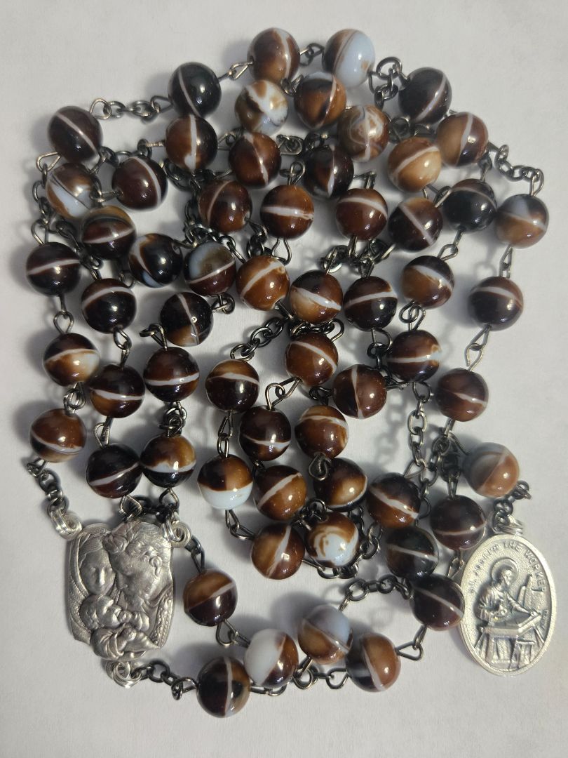 Saint Joseph Chaplet with Brown Marble Beads - A Portable, Devotional Tribute to Saint Josep