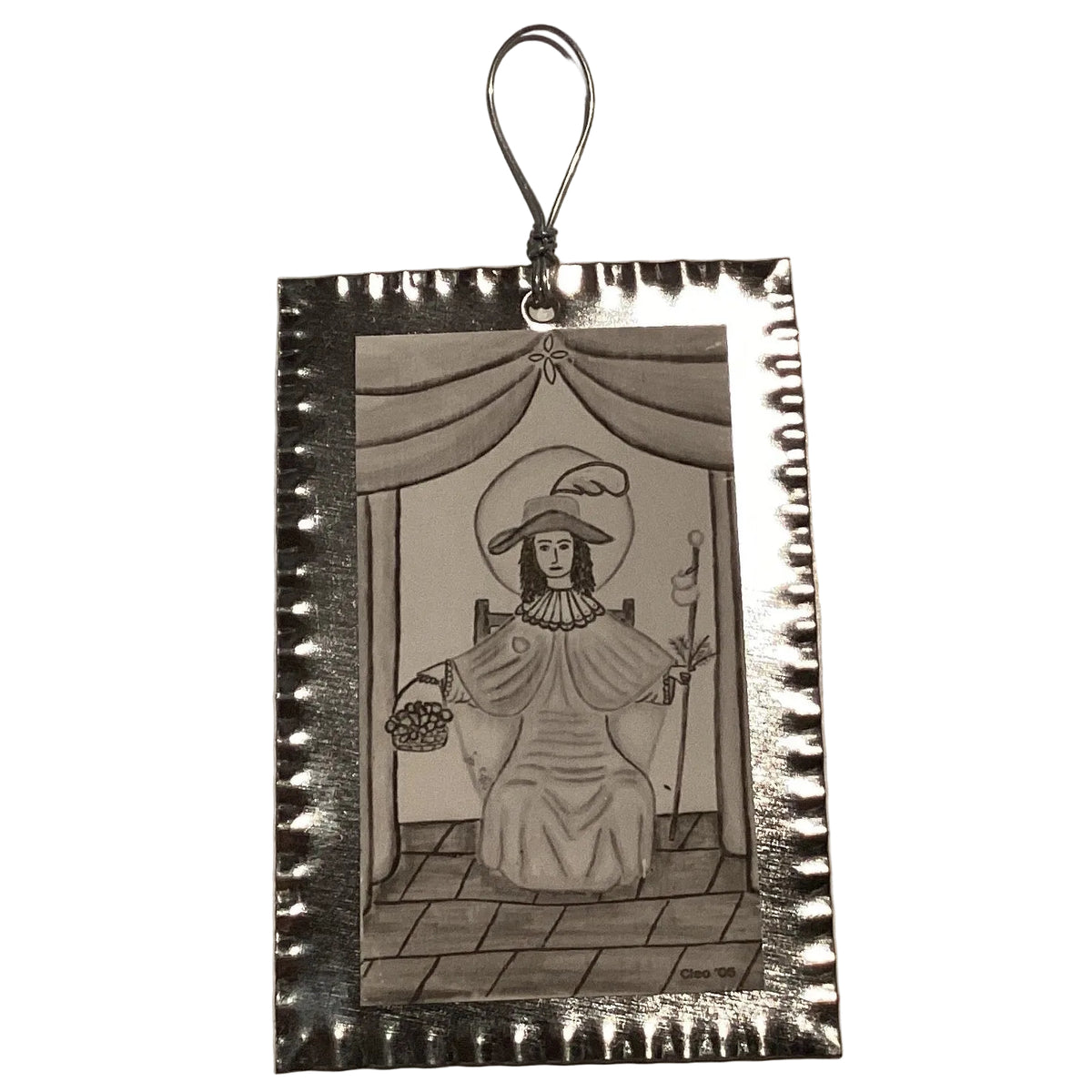 Assorted 2.5-inch tin Catholic saints ornament, Christian devotional decoration featuring various saint figures.
