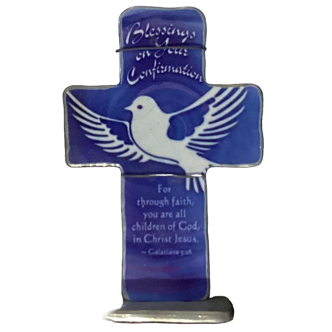 Catholic Confirmation Blessings tabletop cross, 6-inch wooden Christian crucifix with engraved design, perfect for religious gift.