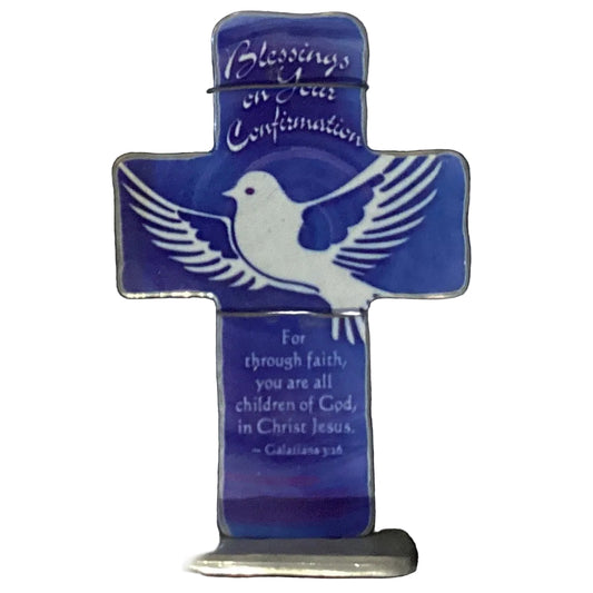 Catholic Confirmation Blessings tabletop cross, 6-inch wooden Christian crucifix with engraved design, perfect for religious gift.
