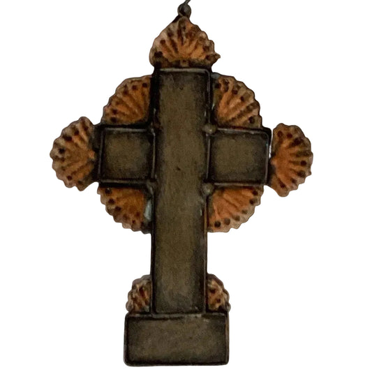Metal cross ornament, 4.5-inch Catholic Christian gift, decorative crucifix with intricate details, ideal for religious home decor.