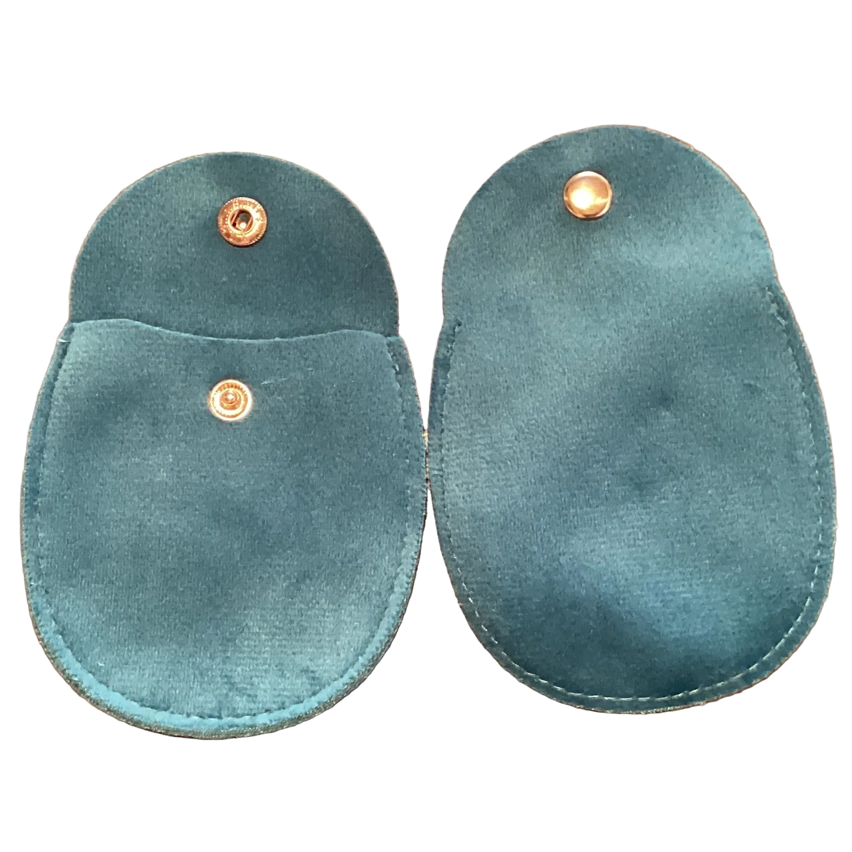 Blue velour storage pouch with snap closure, 4.5 inches, from Ysleta Mission Gift Shop, designed for crossbody wear or small accessories.