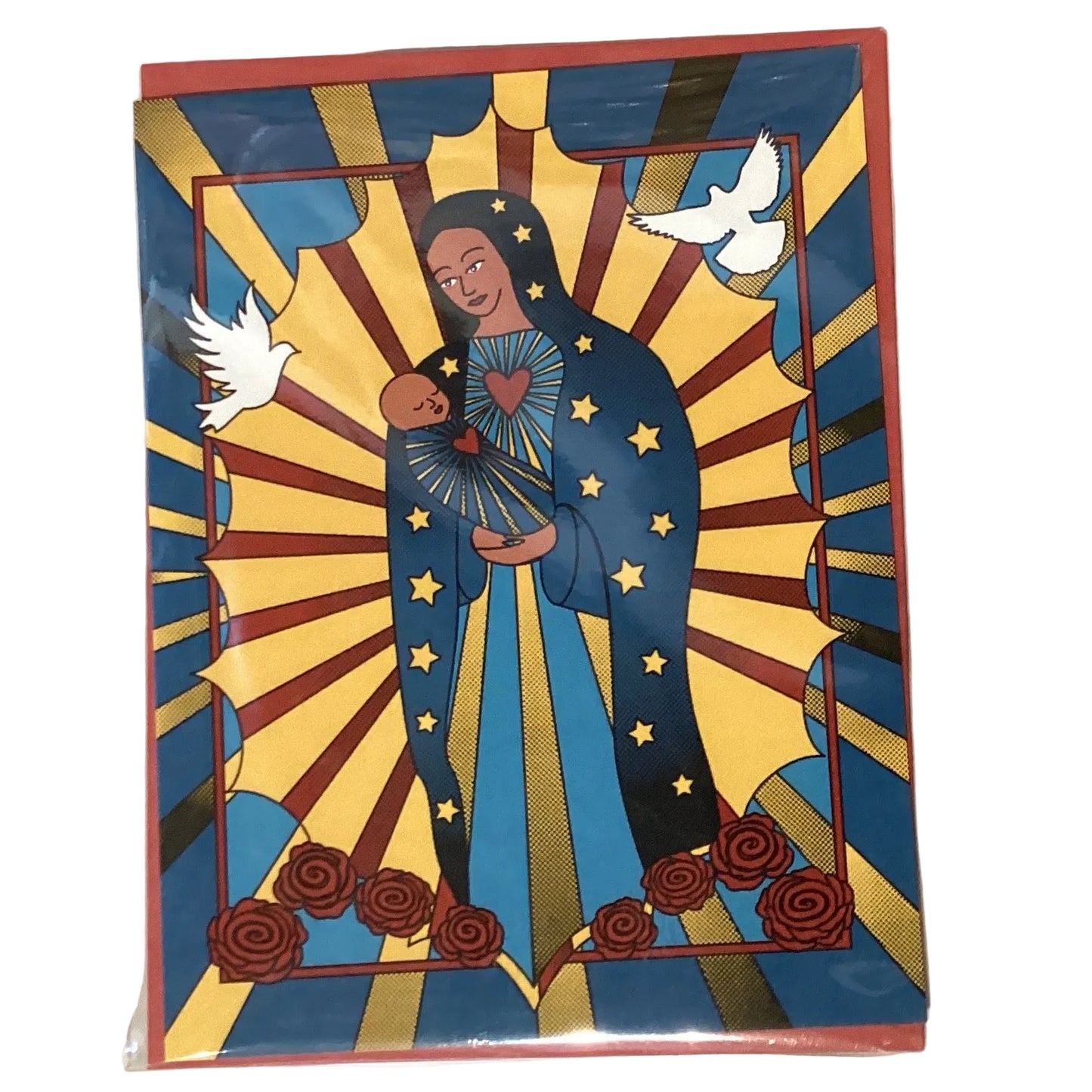Virgin Mary note card by Vanessa Clark with blank inside and envelope, featuring religious souvenir design.
