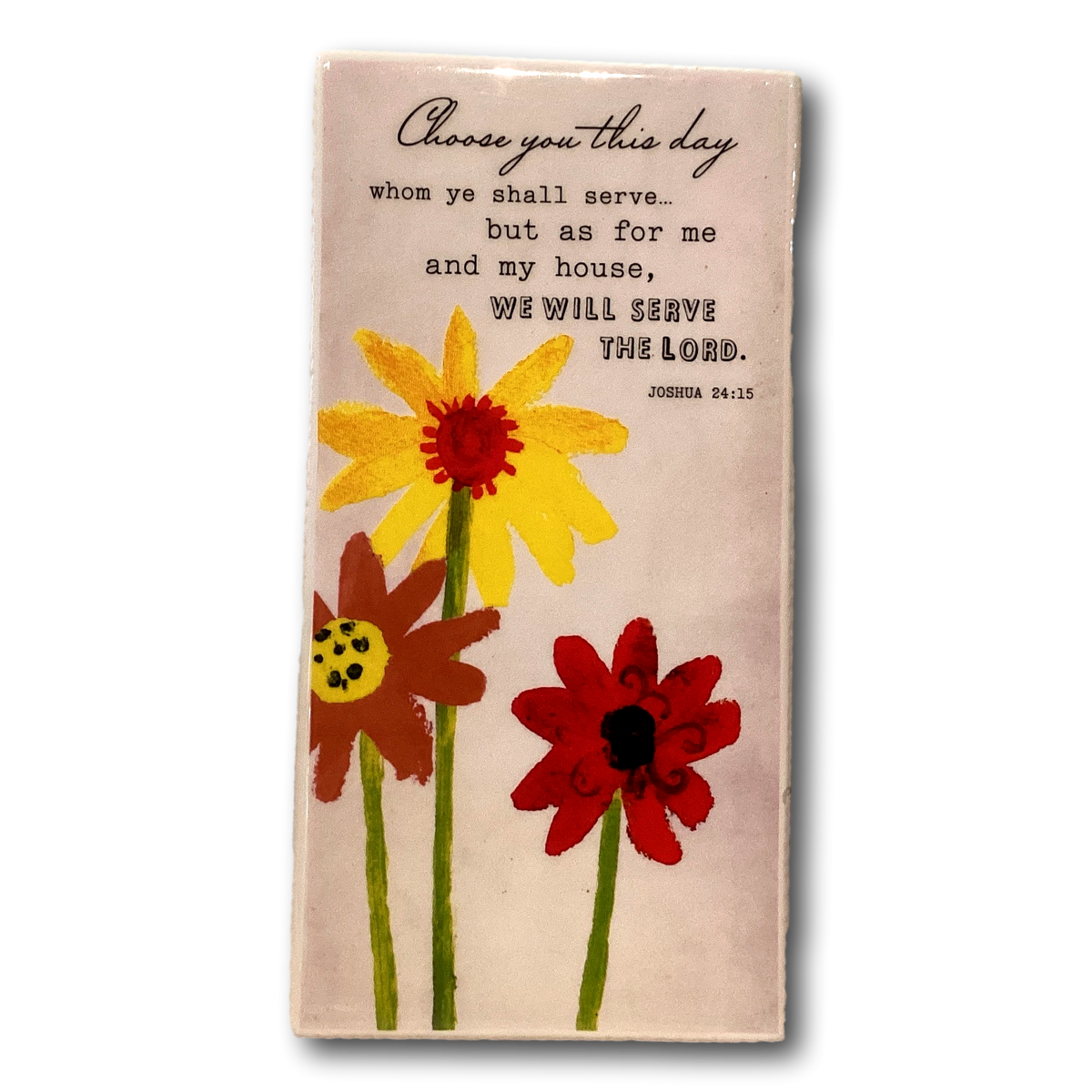 Catholic Joshua 24:15 devotional plaque with religious inscription, showcasing Christian message in a decorative wooden frame.