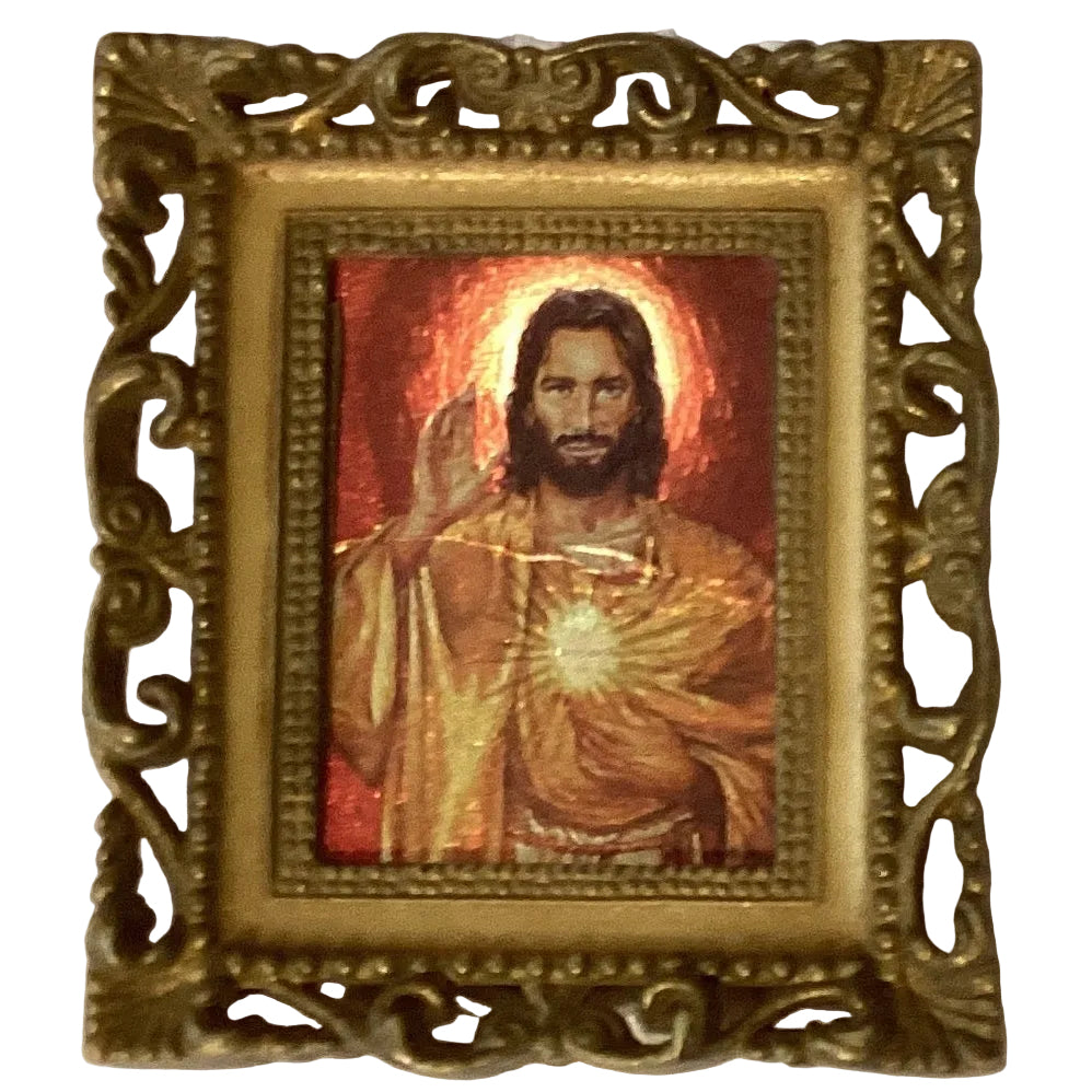 Sacred Heart 3-inch framed religious artwork by Ysleta Mission Gift Shop featuring detailed sacred heart design.