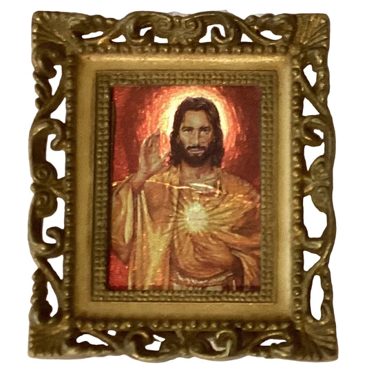 Sacred Heart 3-inch framed religious artwork by Ysleta Mission Gift Shop featuring detailed sacred heart design.