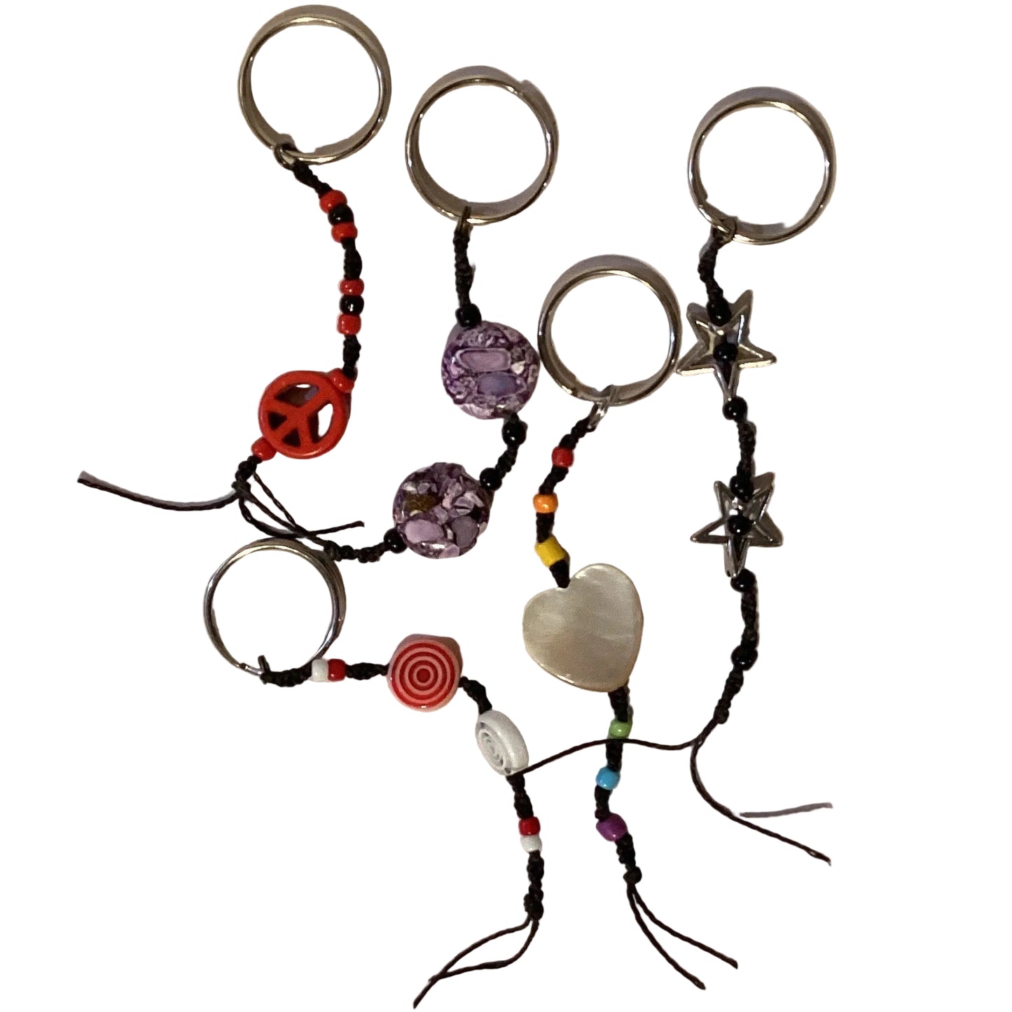 Handmade beaded zipper pull with mixed glass and stone beads, 3-inch length, featuring colorful beadwork for bag accessories.