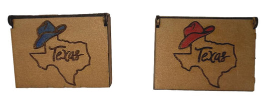 Texas Hat Design Laser-Cut Wood Box in Bronze, Blue, or Red Options – 4" x 3" x 1"