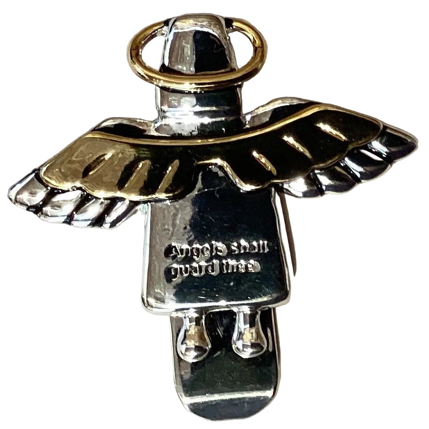 Catholic angel visor clip with "Angels Shall Guard Thee" inscription, 3-inch Christian jewelry accessory by Ysleta Mission Gift Shop