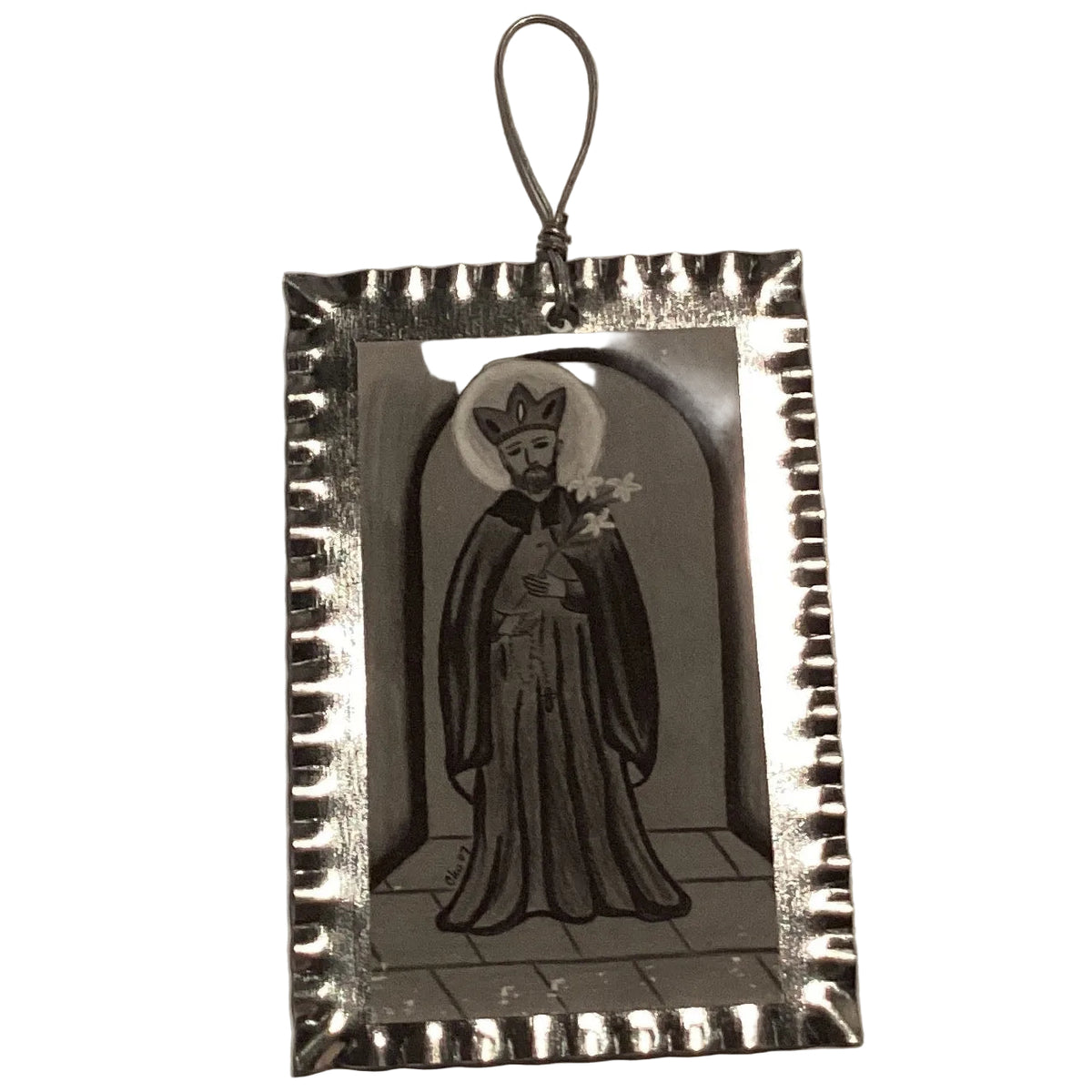 Assorted 2.5-inch tin Catholic saint ornaments featuring Christian devotional designs, ideal for religious decoration.