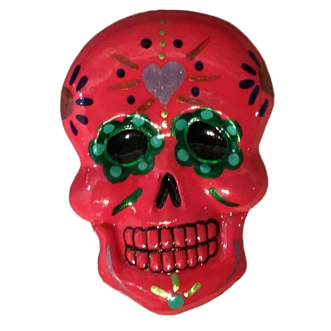 Colorful 4-inch Calavera magnet from Ysleta Mission Gift Shop, designed for refrigerator decor in home and garden settings.