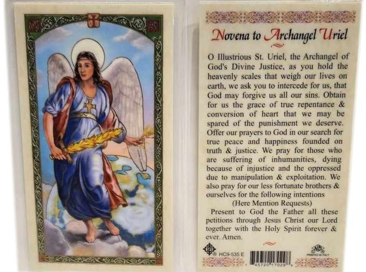 Prayer Card Novena To Archangel Uriel Laminated - Ysleta Mission Gift Shop