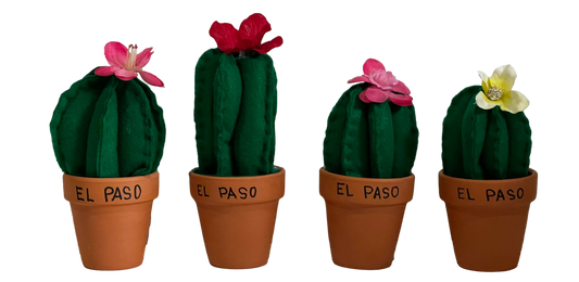 Souvenir Felt Barrel Flowering Cactus Terracotta Pot El Paso Texas Mini Handcrafted 6 Inches H