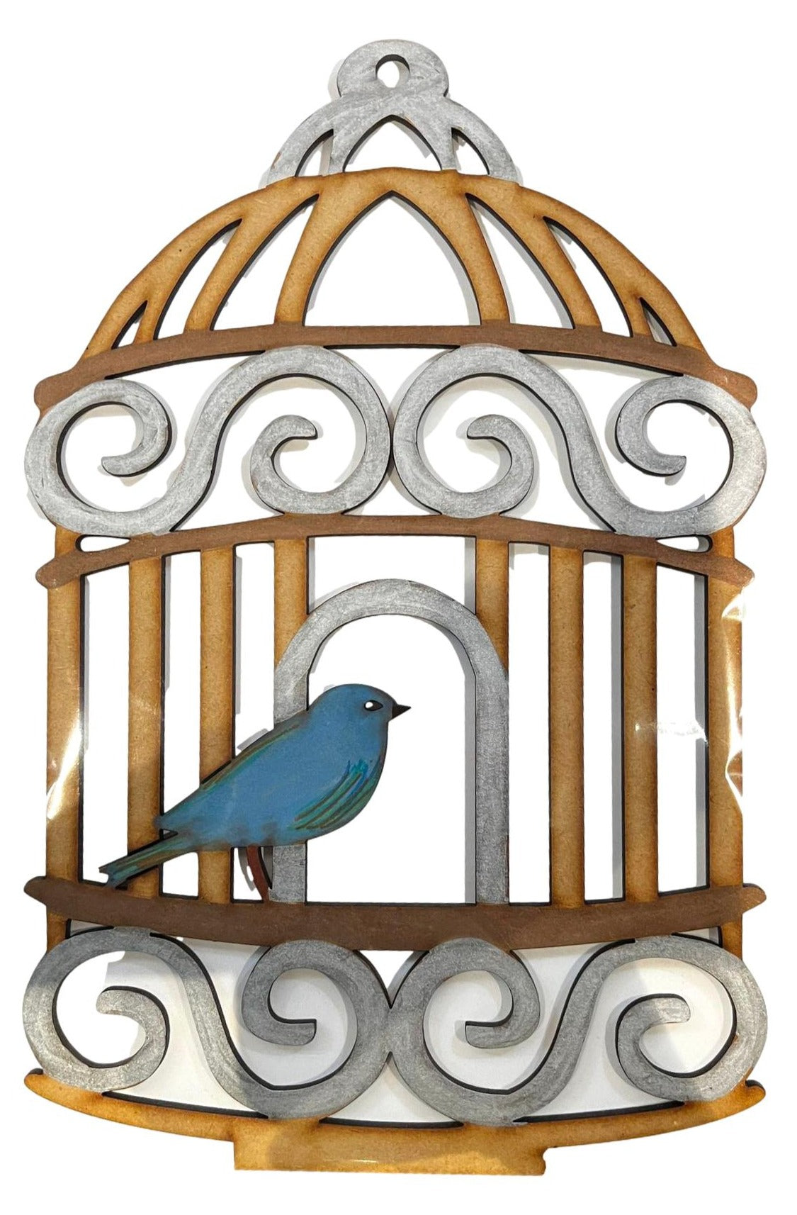 Ornamental Bird in Birdcage Handpainted Lasered