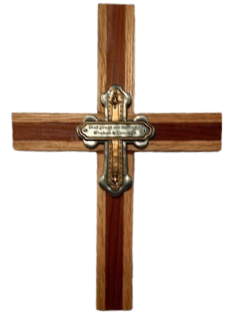 Cross Redwood Oak With Silver And Bronze Cross 8.5x5.5.5