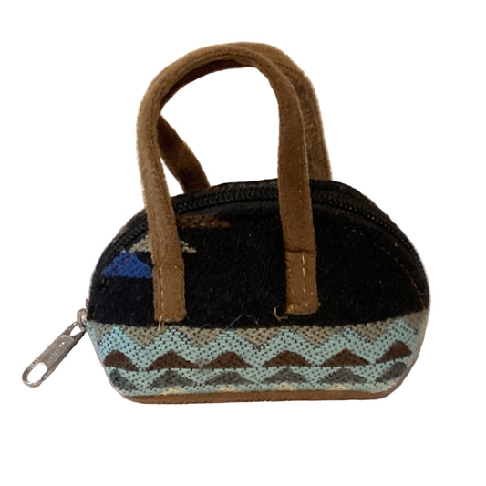 Artisan Ecuador fabric mini coin purse by Ysleta Mission Gift Shop with colorful woven design and zip closure.