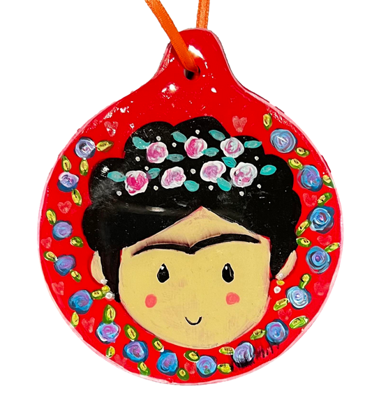 Magnet Colorful Acrylic Frida Round Wood Handcrafted 3.5" Handcrafted