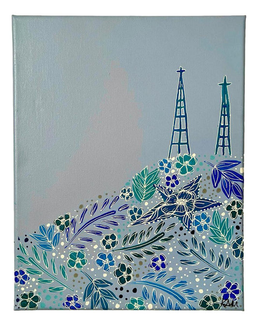 Art Original Art Floral Blue El Paso Star Painting Stretched Canvas 11 x14 Inches