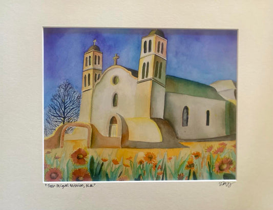 Art Print "San Miguel Mission" New Mexico Matted Signed 11" X 14