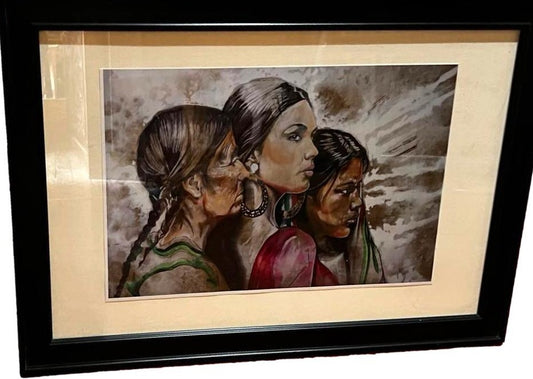 Original Art Print Framed Acrylic "3 Generations"Framed With Glass 18x 24